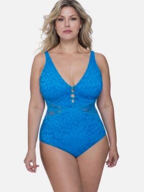 NWOT Profile by Gottex Shalimar One-Piece Swimsuit in Peacock, Size 14D